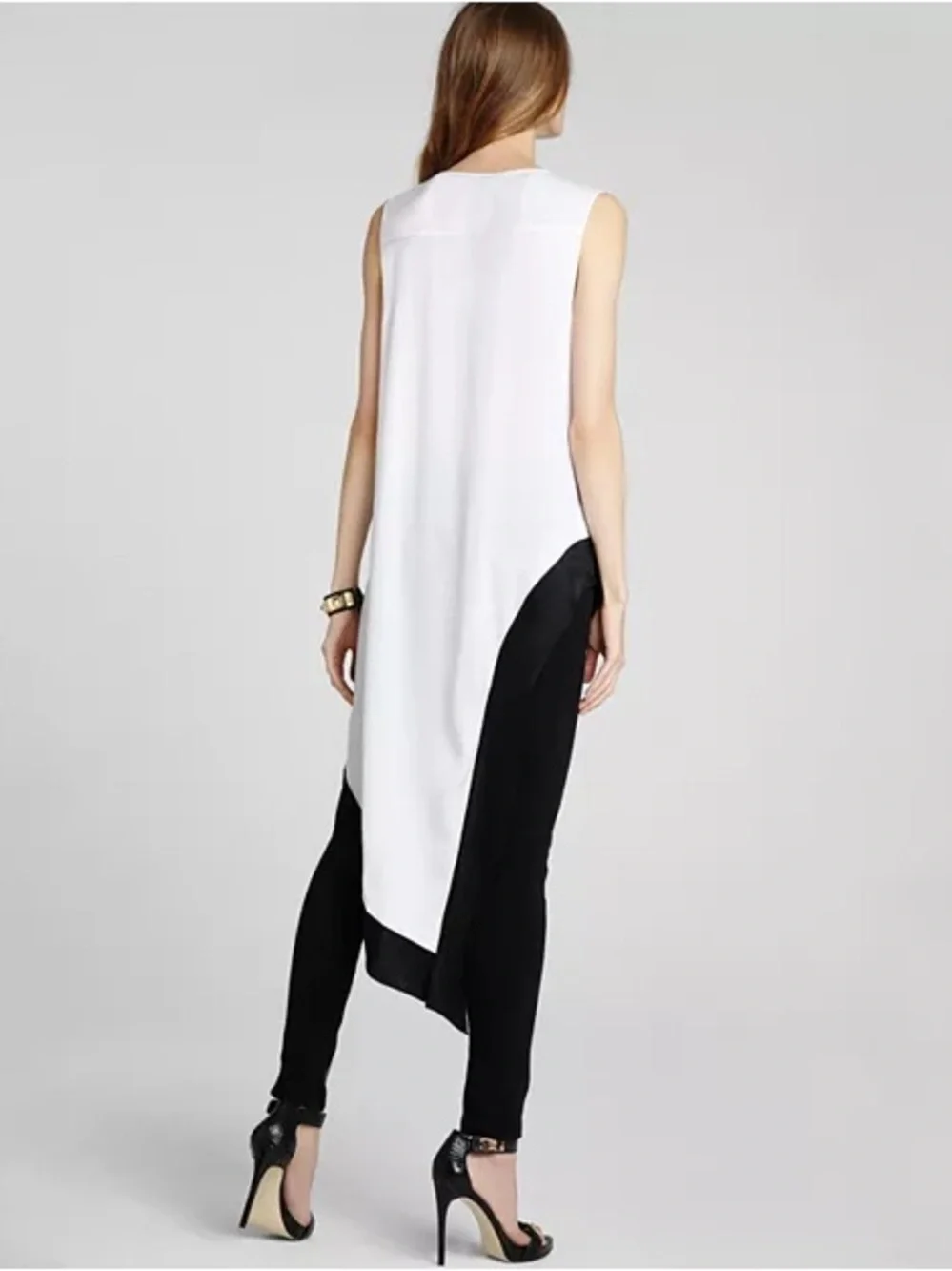 BCBGMaxAzria White Sleeveless Tunic with Black Ribbon Trim - Picture 2 of 7